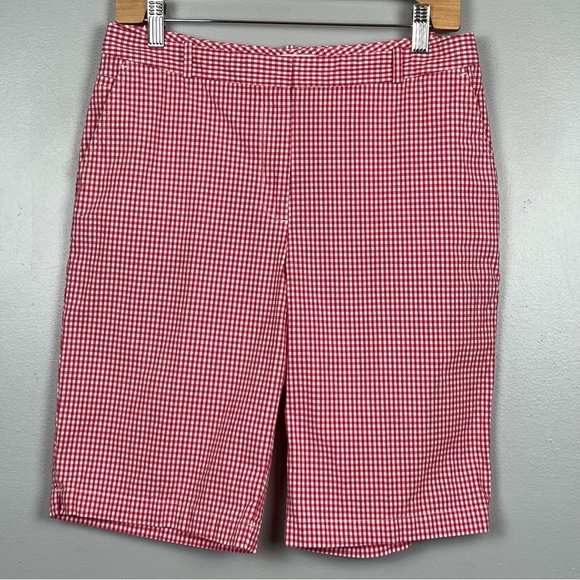 Talbots Pants - Talbots pink gingham Bermuda style flat front cotton spandex shorts, size
8.